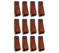Brute Strength - Maniglie in pelle per mobili - Cognac - 12 pezzi - 16,5 x 2,5 cm - Maniglia per mobili, maniglia per porte per cucina, bagno, armadi, comò, legno