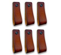 Brute Strength - Maniglie in pelle per mobili - Cognac - 6 pezzi - 16,5 x 2,5 cm - Maniglia per mobili, maniglia per porte per cucina, bagno, armadi, comò, legno