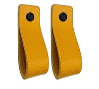Brute Strength - Maniglie in pelle per mobili - Giallo ocra - 2 pezzi - 16,5 x 2,5 cm - Maniglia per mobili, maniglia per porte per cucina, bagno, armadi, comò, legno