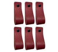 Brute Strength - Maniglie in pelle per mobili - rosso bordeaux - 6 pezzi - 16,5 x 2,5 cm - Maniglia per mobili, maniglia per porte per cucina, bagno, armadi, comò, legno