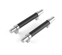 Brute Strength - Maniglie per mobili - Acciaio e cuoio pieno fiore - Argento e Nero - 4 Pezzi - 150 mm - 96 mm - Maniglia per armadi, maniglia per porte per cucina, bagno, armadi