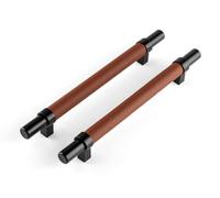 Brute Strength - Maniglie per mobili - Acciaio e cuoio pieno fiore - Nero e marrone - 12 Pezzi - 200 mm - 160 mm - Maniglia per armadi, maniglia per porte per cucina, bagno, armadi