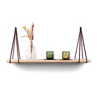 Brute Strength - Mensola in pelle - Linee divise - Marrone - 4 pezzi - Mensole - Supporti da parete - Cinghie per scaffali - Pelle pieno fiore