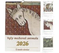 Brutti animali medievali Calendario da parete 2026, Calendario 2026 di animali divertenti e carini, Esilarante decorazione d'arte medievale, Illustrazioni d'arte animali personalizzate (1pc)