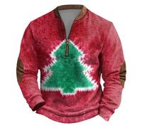 Brutto maglione natalizio da donna senza cappuccio Vintage albero di Natale maglione con 1/4 cerniere Xmas Christmas a maniche lunghe, maglione invernale Baggy Retro maglione natalizio, O rosso., M