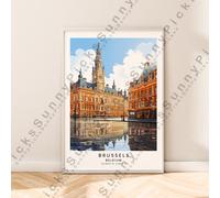 Bruxelles Belgio Illustrazione Stampa Vintage Viaggio Poster Décor senza Cornice