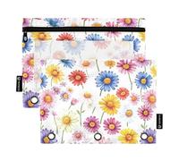 Bruxelles Iris Summer Flowers - Astuccio con 3 anelli, con cerniera, confezione da 2 trousse riciclate per il trucco