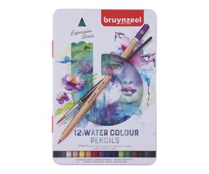 Bruynzeel Expression Watercolor Pencils Set of 12 + Brush in Tin Water-Soluble