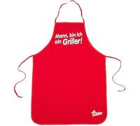 Bruzzzler Grembiule barbecue con motivo stampato, protezione griglia, grembiule barbecue cucina, puro cotone, giromanica e allacciatura posteriore, regolabile variabile, Dimensioni: 67 x 97 cm, Rosso