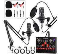 Brvomussy - Pacchetto di apparecchiature per podcast per 2, interfaccia audio con microfono a condensatore cambia voce per giocatori, mixer audio tutto in uno, perfetto per lo streaming live,