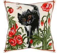 Brvsk Kit per ricamo Ferine per adulti et principianti : Un chat sans papaveri 16" × 16" avec tampon dessiné et précis sur son tissu en coton ; comprend 2 aghi, filo et tabella facile à lire