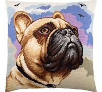 Brvsk Kit punto croce stampato cane per adulti e principianti - Bulldog francese 16 "× 16" con design stampato chiaro e preciso su tela di cotone; Include 2 aghi, filato e tabella di facile lettura