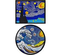 Brxmpn 2 Pezzi di Toppa Cucire Raffigurante Onda di Kanagawa, Toppe Ricamate con Disastri Naturali, Toppe Stirare, Applique Ricamate con Dipinti Artistici per Giacche, Zaini E Cappelli.