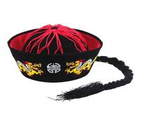 Brxmpn Copricapo Cinese Mandarino, Antico Cappello Imperatore Reale Cinese con Codino, Cappelli Tradizionali Hanfu, Cappelli Decorativi Ricamati con Drago per Cosplay