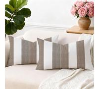 Brylleii Set di 2 Federe Cuscini Divano Righe Bianco 30 x 50 Primaverili Estate Fodere Copricuscini Marrone Talpa Moderno Copricuscino Lavabile Decorativi Quadrate per Soggiorno Camera Esterni