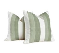 Brylleii Set di 2 Federe Cuscini Divano Righe Bianco 40 x 40 Primaverili Estate Fodere Copricuscini Verde Salvia Moderno Copricuscino Lavabile Decorativi Quadrate per Soggiorno Camera Esterni