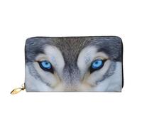 Bryptxztxt Blue Eyes Wolf - Portafoglio lungo da donna, in pelle PU, grande capacità, con porta carte, portamonete e cerniera, per donne e ragazze, 3D, Taglia unica, Casual