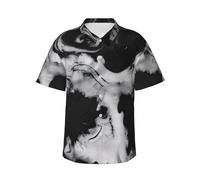 Bryptxztxt Camicie hawaiane da uomo stampate in bianco e nero - Elegante camicia casual con bottoni sulla spiaggia, camicia estiva a maniche corte con tasca, 3D, XL