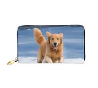 Bryptxztxt Golden Retriever - Portafoglio lungo da donna con cani e cuccioli, grande capacità, in pelle PU, con porta carte, portamonete di credito e cerniera, pochette per donne e ragazze, 3D, Taglia