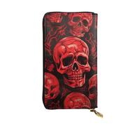 Bryptxztxt Red Skulls - Portafoglio lungo da donna, in pelle PU, grande capacità, con porta carte di credito, portamonete e cerniera, per donne e ragazze, 3D, 3 D, Casual