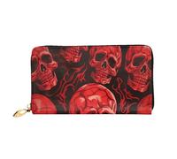 Bryptxztxt Red Skulls - Portafoglio lungo da donna, in pelle PU, grande capacità, con porta carte di credito, portamonete e cerniera, per donne e ragazze, 3D, Taglia unica, Casual