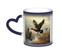 Bryptxztxt Tazza da caffè in ceramica cambia colore sensibile al calore, con stampa di caccia che vola selvaggia, con manico a forma di cuore, per compleanno, famiglia, amici e amanti