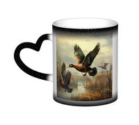 Bryptxztxt Tazza da caffè in ceramica cambia colore sensibile al calore, con stampa di caccia che vola selvaggia, con manico a forma di cuore, per compleanno, famiglia, amici e amanti