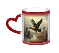 Bryptxztxt Tazza da caffè in ceramica cambia colore sensibile al calore, con stampa di caccia che vola selvaggia, con manico a forma di cuore, per compleanno, famiglia, amici e amanti