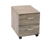 BS COM Cassettiera su Ruote con 2 Cassetti in Legno Effetto Grigio Scuro - Contenitore Ufficio, Comodino Mobile, Salvaspazio per Scrivania