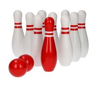BS Toys Bowling in Legno - Birilli per Bambini & Adulti - Per Interni & Esterni - Giochi da Tavolo - Ideale per Bambini dai 3 Anni - Betulla di Alta Qualità - Set Blu, Rosa & Giallo