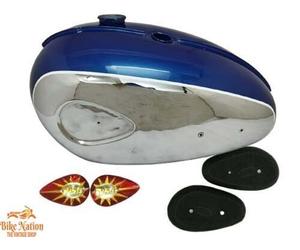 BSA A65 Thunderbolt cromato e blu serbatoio singolo carb + cappuccio, ginocch...