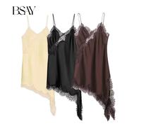 BSAY Abito asimmetrico in pizzo Estate Nuovo 2025 Abbigliamento donna Moda scollo a V Mini abito sexy gilet chic Serata francese