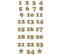BSB Adesivi - Adesivi per Natale - Foglio Adesivo in 9 x 17,5 cm - Piccoli Adesivi con Numeri autoadesivi Fino a 24 per Calendario dell'Avvento - Numeri Dorati da Decorare