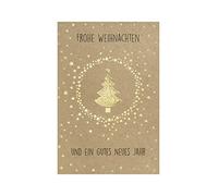 bsb - Biglietto di auguri di Natale "Frohe Weihnachten", con abete dorato, in carta kraft