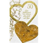 bsb Biglietto di nozze d'oro - regalo per matrimonio d'oro con motivo a cuore - biglietto di nozze d'oro con busta - anniversario di matrimonio - biglietto di auguri per matrimonio - 11,5 x 17,0 cm