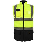 BSBAAA FASHIONS® Gilet ad alta visibilità, foderato in pile, reversibile, ad alta visibilità, impermeabile, da lavoro, di sicurezza, senza maniche, taglie forti S-3XL, Giallo/blu navy., 5XL
