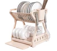 Bsbkoj 2-Tier Kitchen Drying Rack for Dishes and Cutlery, Multifunctional Countertop Dish Rack Organizer, Kitchen Dish Drainer with Fork and Bowl Holder, Versatile 2-Tier Dish Rack