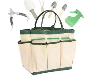 Bsbkoj Garden Tool Bag, Heavy Duty Multi-Pocket Gardening Kit Holder, Portable Compact Outdoor Storage Pouch 7.09x6.3x5.51 Inches for Yard, Camping Park Beach