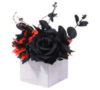 Bsbkoj Halloween Flower Arrangement, Day of The Dead Artificial Black Flowers, Gothic Centerpiece with Wooden Vase, Spooky Decoration for Hotel Dorm Dormitory Business, 8,66 x 4,13 x 4,13 pollici