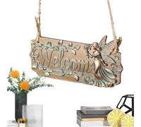 Bsbkoj Welcome Sign for Front Door, 6 inch Hangable Resin Fairy Wall Decor Charming Entryway Door Hanging, Durable Outdoor Decorative Home Accent Sign, for Garden Yard Patio Porch Party Entryway