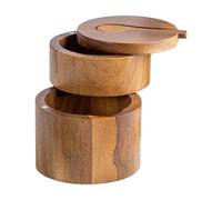 Bsbkoj Wooden Salt Box, Salt Cellar Bowl, Round Salt Container, Salt Keeper with Spoon, Kitchen Holder, Double Layer Salt Box, Sea Salt Container, Storage Box, Wooden Holder