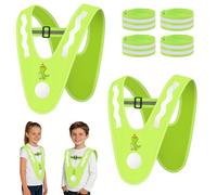BSBUY 2 Pezzi Giubbotto di Sicurezza per Bambini Gilet, Gilet Alta Visibilità Bambini, Giubbotto Catarifrangente Bambino Collare Sicurezza a V, 4 Bracciali per Corsa, Ciclismo, Gite Scolastiche