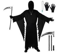 BSBUY Adults Costume Fantasma Nero, 5PZ Scream Ghostface Veste di Halloween, Unisex Phantom of Darkness Vestito, Abito da Triste Mietitore per Adulti per Carnevale, Horror Party, Feste in Maschera