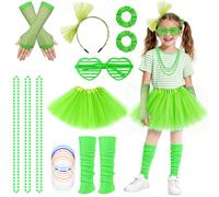 BSBUY Costume Anni '80 Ragazze Accessori, 20 Pezzi Set Accessori Costume per Bambini, con Gonna, Scaldamuscoli, Occhiali, Guanti, Collana, Anni ' 80 Partito Costumi per Halloween Carnevale Discoteca