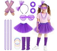 BSBUY Costume Anni '80 Ragazze Accessori, 20 Pezzi Set Accessori Costume per Bambini, con Gonna, Scaldamuscoli, Occhiali, Guanti, Collana, Anni ' 80 Partito Costumi per Halloween Carnevale Discoteca