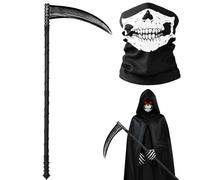 BSBUY Costume da Bambino da Morte, Skeleton Costume per Bambini di Halloween, 3PCS Spaventoso Morte Vestito, Nero Vestiti Mietitore Pauroso, Bambini Scream Skeleton Vestito di Carnevale e Feste