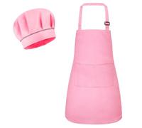 BSBUY Grembiule e Cappello da Cuoco per Bambini, Grembiule da Cucina Set Regolabile con Tasche, per età 3-6 Anni, Bambini Set da Chef per Pittura Cucinare Cottura(Rosa)