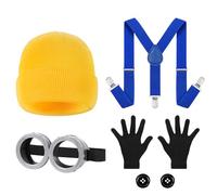 BSBUY Minion Costume Accessori, 5 Pezzi Giallo Costume Set per Cosplay, Accessori per Costumi Giallo Adulti Bambini, con Occhiali Cappello Guanti, Animato Costumi Accessori per Halloween Carnevale