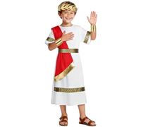 BSBUY Romano Costume Bambino, Vestito da Antica Romana Greca, 5 Pezzi Romano Medievale Toga Costumi con Accessori per Ragazzo, Bambini Toga Cosplay Outfits per Halloween Carnevale Party, 130