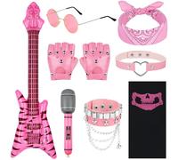 BSBUY Set di 8 Costumi da Rockstar per Bambini, Accessori per Costume da Discoteca Punk Anni '70 '80 e '90, Punk Gothic Rocker Accessori Kit, Bambino Rock Look per Cosplay Feste Party